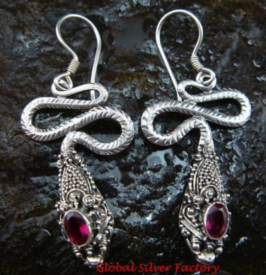 925 Silver Garnet Snake Earrings ER-483-KA