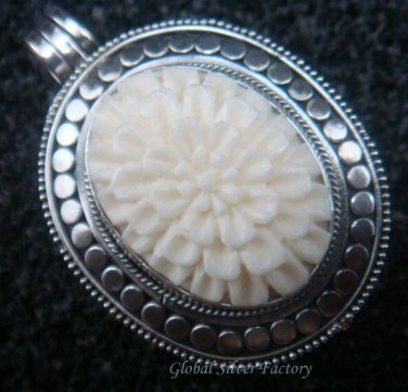 Sterling Silver & Hand Carved Cow Bone Locket Pendant LP-230-KA