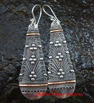 Extra Large Bali Traditional 22kt Gold Accent & Sterling Silver Earrings GPE-120-KT