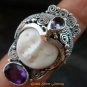 Sterling Silver Carved Face Goddess Ring w/Gem GDR-1130-PS