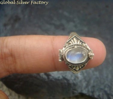Silver and Rainbow Moonstone Locket Ring LR-705-KT