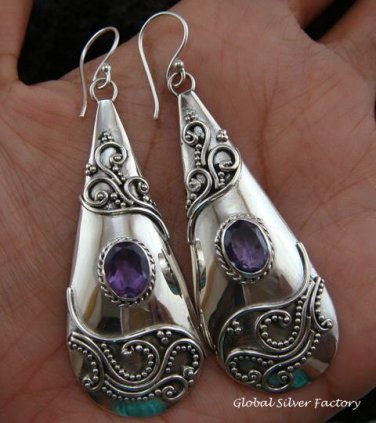 Large Silver Amethyst Bali Design Earrings ER-423-KT