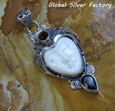 Silver and Garnet Carved Goddess Pendant GDP-1288-PS