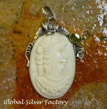 Sterling Silver and Peridot Lady Cameo Pendant BP-175-KT