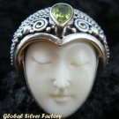 Sterling Silver Peridot Carved Bone Goddess Ring GDR-224-PS