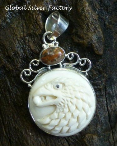 Sterling Silver Animal Totem Eagle Animal Cameo Pendant with Jasper BP-187-KT