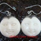 Handmade 925 Silver Moon Face Carved Ox Bone Earrings GDE-1153-KA