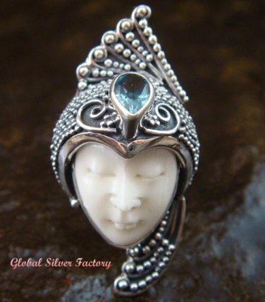 Sterling Silver Blue Topaz Goddess Cocktail Ring  GDR-1101-PS
