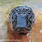 Silver and Rainbow Moonstone Locket Ring LR-732-NY