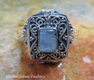 Silver and Rainbow Moonstone Locket Ring LR-732-NY