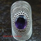 Large Silver Amethyst Gemstone Ring RI-365-KT