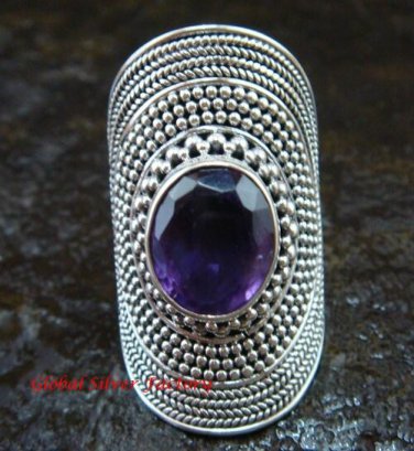 Large Silver Amethyst Gemstone Ring RI-365-KT