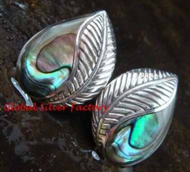 Sterling Silver Leaf Design Paua Shell Earrings ER-659-PS