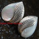 Sterling Silver Leaf Design White Shell Earrings ER-660-PS