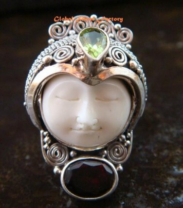 Sterling Silver Carved Face Goddess Ring w/Gem GDR-1132-PS