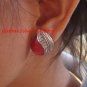 Sterling Silver Leaf Design Red Coral Gemstone Earrings ER-661-PS