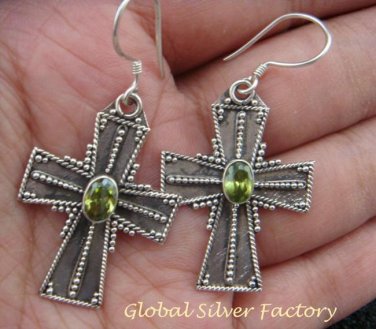 Sterling Silver Peridot Cross Earrings ER-726-KA