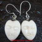Sterling Silver Hand Carved Cow Bone Oval Moon Face  Earrings  GDE-1155-KA