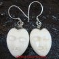 Sterling Silver Hand Carved Cow Bone Oval Moon Face  Earrings  GDE-1155-KA