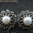 Oxidized Sterling Silver Pearl Stud Earrings ER-727-KA