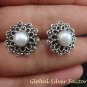 Oxidized Sterling Silver Pearl Stud Earrings ER-727-KA