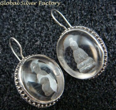 Sterling Silver & Natural Crystal Carved  Guan Yin Earrings ER-756-KT