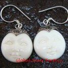 Handmade 925 Silver Moon Face Carved Ox Bone Earrings GDE-1154-KA