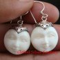 Handmade 925 Silver Moon Face Carved Ox Bone Earrings GDE-1154-KA