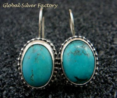 Sterling Silver & Oval Turquoise Bali Earrings ER-684-KT