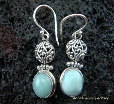 925 Silver Bali Design Larimar Earrings ER-490-NY