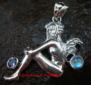 Sterling Silver, Moonstone, Amethyst Fairy Pendant SP-511-PS