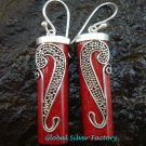 Bali Sterling Silver Coral Tube Earrings ER-597-NY