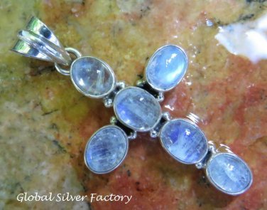 Sterling Silver Rainbow Moonstone Cross Pendant SP-788-NY