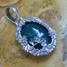 Petite Sterling Silver Green Agate Carved Flower and Vine Design Pendant SP-810-KA