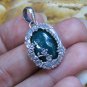 Petite Sterling Silver Green Agate Carved Flower and Vine Design Pendant SP-810-KA