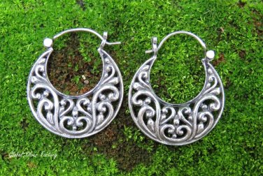 Sterling Silver Bali Filigree Hoop Earrings SE-282