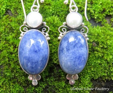 Sterling Silver Sodalite & Pearl Dangle Earrings ER-845
