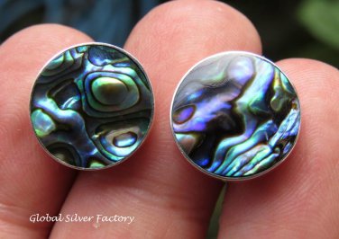 Sterling Silver Round Paua Shell Stud Earrings ER-847
