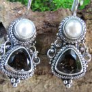 Smokey Quartz and Pearl Silver Earrings ER-870