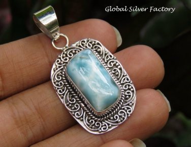 Filigree Silver and Larimar Gemstone Pendant SP-863