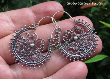 Sterling Silver Bali Filigree Hoop Earrings SE-258