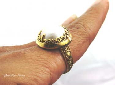 18k Gold Plated Mabes Pearl Ring GPR-163