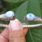 Sterling Silver Twisted Roped Design Bangle with Larimar SBB-497