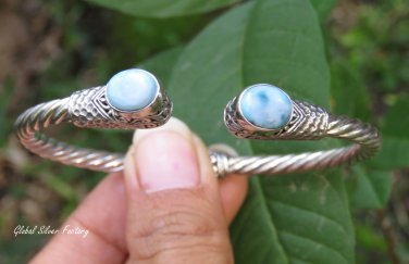 Sterling Silver Twisted Roped Design Bangle with Larimar SBB-497
