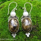 Sterling Silver Leopard Skin Jasper & Pearl Gemstone Earrings ER-846