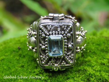 Handcrafted Blue Topaz Poison Locket Ring LR-748-NY