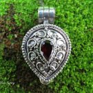 Sterling Silver and Garnet Teardrop Locket Pendant LP-260