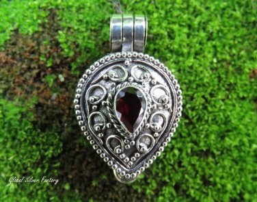 Sterling Silver and Garnet Teardrop Locket Pendant LP-260