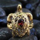 Size 9 18kt Gold and garnet Turtle Ring GPR-165