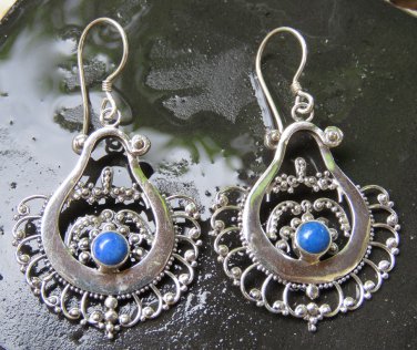 Silver Indian Style Earrings Bali Lapis lazuli Earrings ER-923-DG